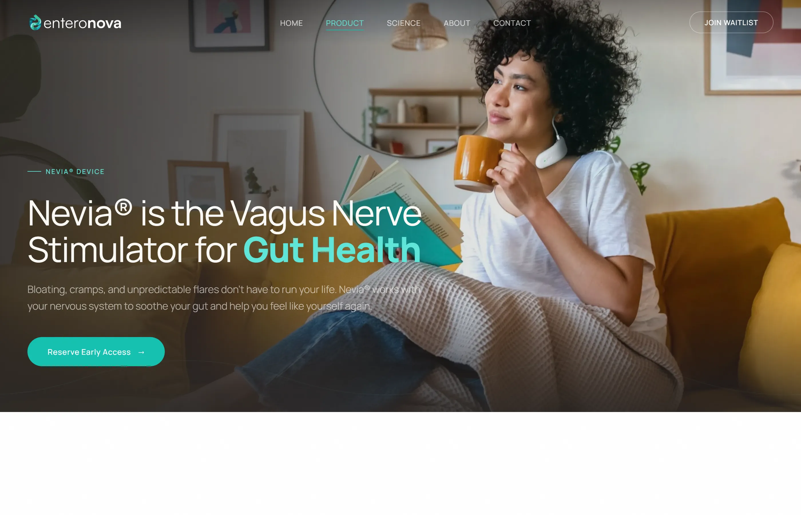 Enteronova product page — three-step process and dual stimulation