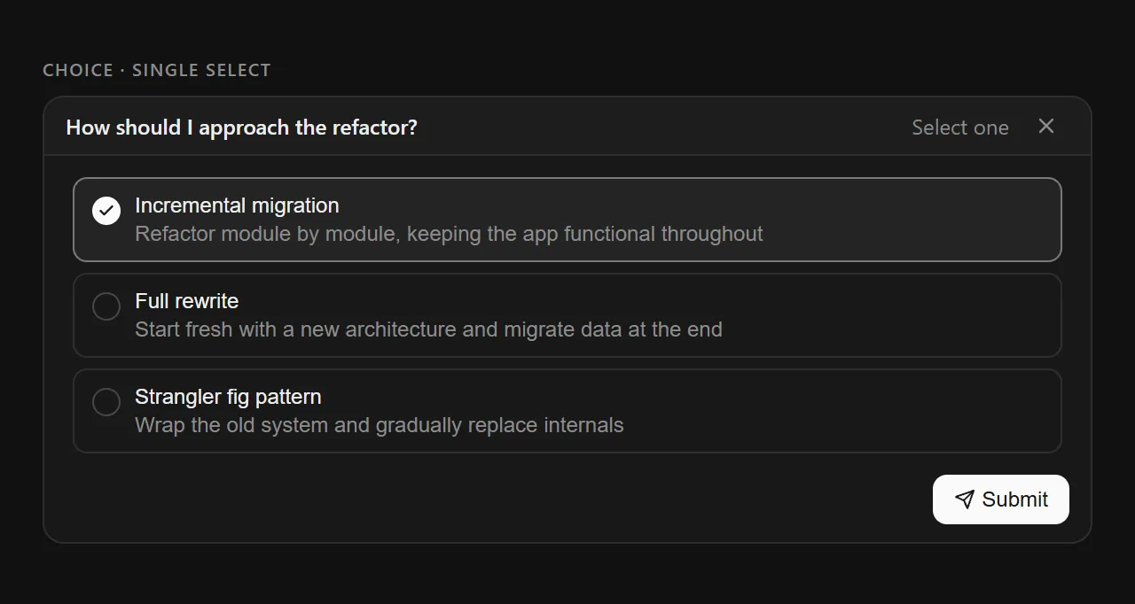Choice card dark theme