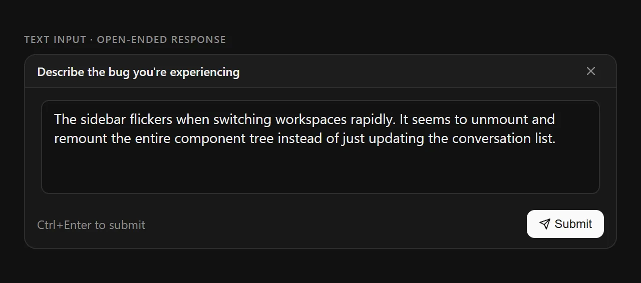 Text input card with multiline response