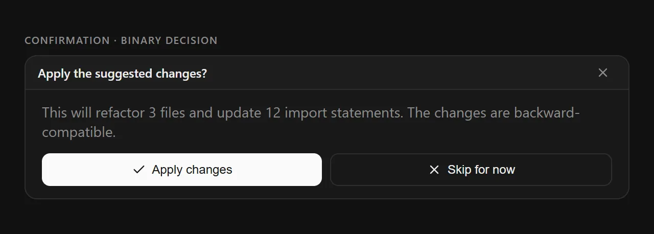 Confirmation card dark theme