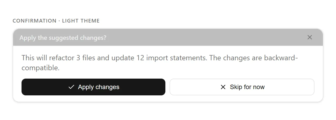Confirmation card light theme